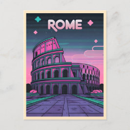 Retro 80s Neon Synthwave Colosseum Rom Vykort