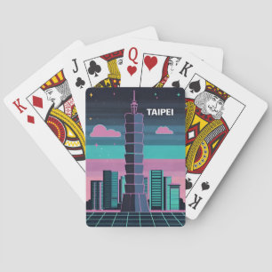 Retro 80s Neon Synthwave Taipei 101 Taiwan Casinokort