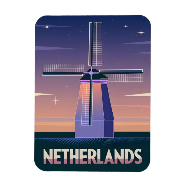 Retro 80s Neon Vaporwave Netherlands Kvarn Magnet (Vertikal)