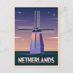 Retro 80s Neon Vaporwave Netherlands Kvarn Post Vykort
