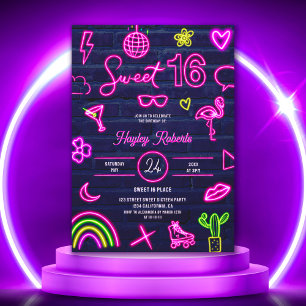 Retro 80s nylonlaserglöd Söt 16 marinblå bricka Inbjudningar