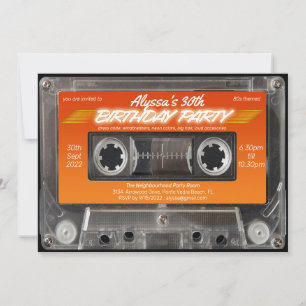 Retro 80s Orange Mixtape Cassette Party Inbjudningar