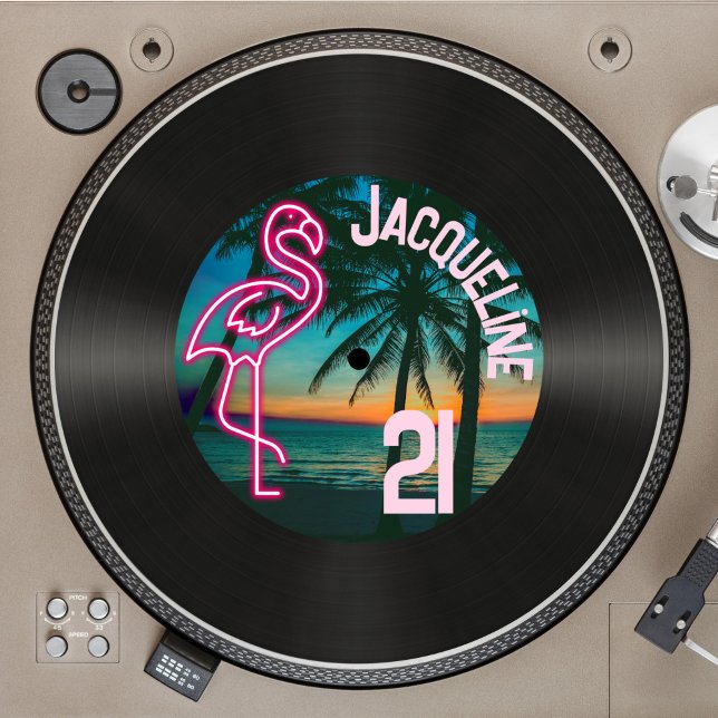Retro 80s registrerar Neon Flamingo 21:a födelseda Inbjudningar (Skapare uppladdad)