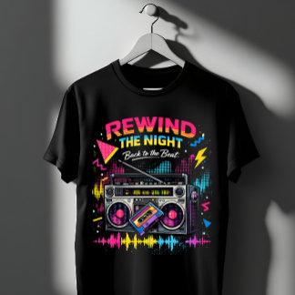 Retro 80s Rewind The Night Boombox Music T Shirt