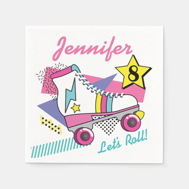Retro 80's Roller Skate Party Birthday Pappersservett (Framsidan)