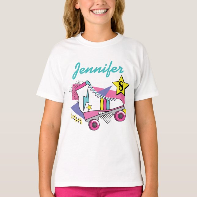Retro 80's Roller Skate Party Birthday T Shirt (Framsida)