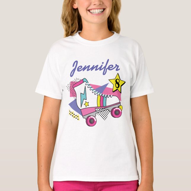 Retro 80's Roller Skate Party Birthday T Shirt (Framsida)
