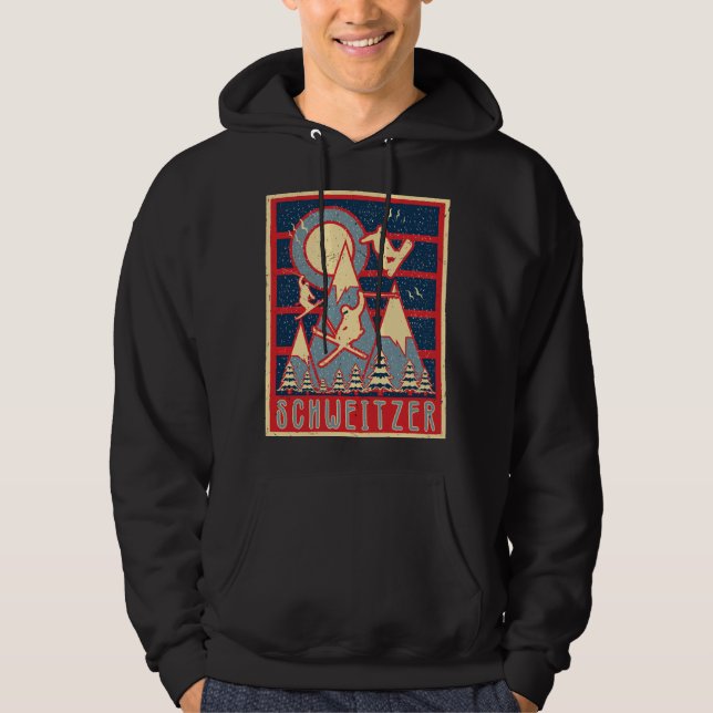 Retro 80s Schweitzer Mountain Ski Sunset Hoodie (Framsida)