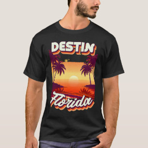 Retro 80's Stil Destin Florida Handflatan Träd Sur T Shirt