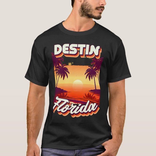 Retro 80's Stil Destin Florida Handflatan Träd Sur T Shirt (Framsida)