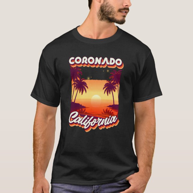 Retro 80's Style Coronado Palm Tree California Sur T Shirt (Framsida)