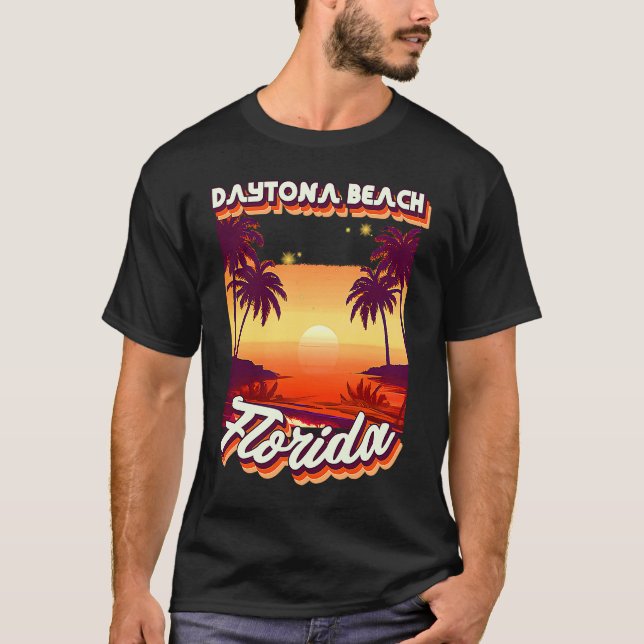 Retro 80's Style Daytona Beach Florida Palm Tree S T Shirt (Framsida)