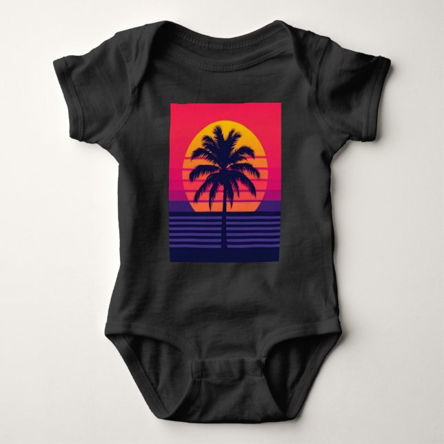 Retro 80s Sunset Palm Tree Synthwave Art T Shirt (Framsida)