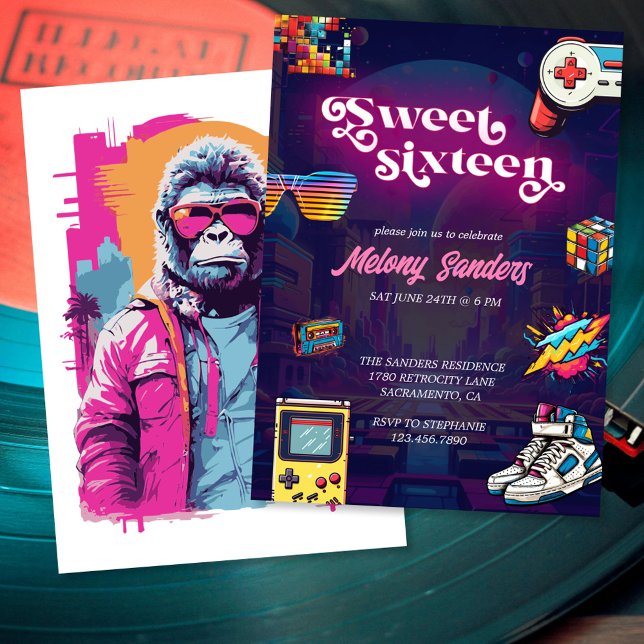 Retro 80's Sweet 16 Födelsedagsfest Inbjudningar (Skapare uppladdad)