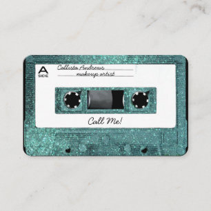 Retro 80's Teal Glitter Cassette Tape Mixtape Visitkort