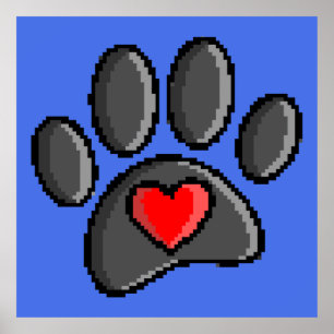 Retro 80s Video Game 8 Bit Pixel Art Hund Paw Skri Poster
