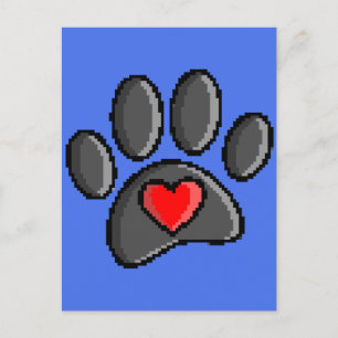 Retro 80s Video Game 8 Bit Pixel Art Hund Paw Skri Vykort