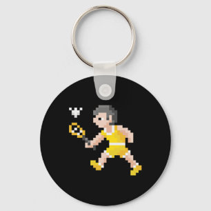 Retro 80s-videospelspixel Art Badminton Player Nyckelring