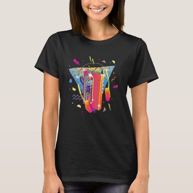 Retro 80s Walkman Music Cassette Player 80-tal T Shirt (Framsida)
