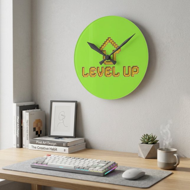 Retro 8-Bit EASY Wall Clock - Lime Green Rund Klocka (Skapare uppladdad)