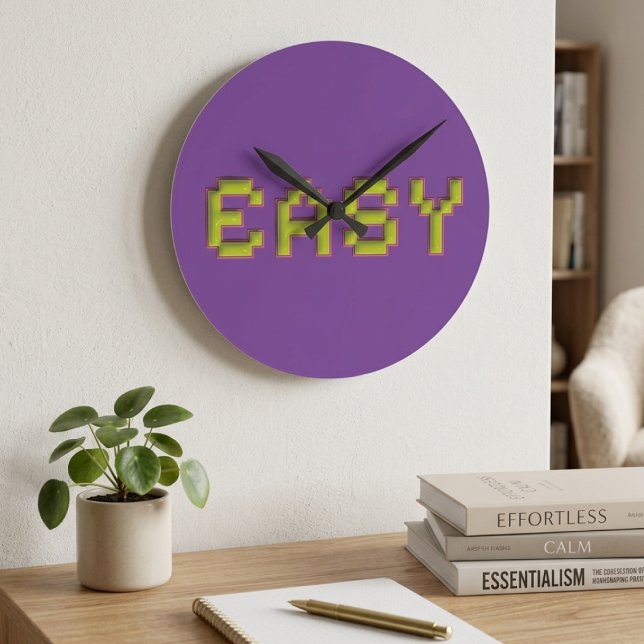 Retro 8-Bit EASY Wall Clock - Purple & Pink Cyberp Rund Klocka (Skapare uppladdad)