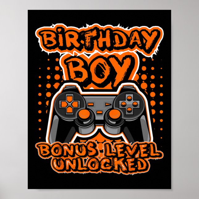 Retro 8 Bit Gaming Orange spelkontroll Bi Poster (Framsidan)