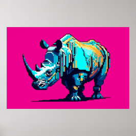 Retro 8-Bit Noshörning Pixel Art Spelarrum Poster