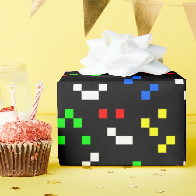 Retro 8-bitars grafikmönster för tv-spel presentpapper (Födelsedagsfest)