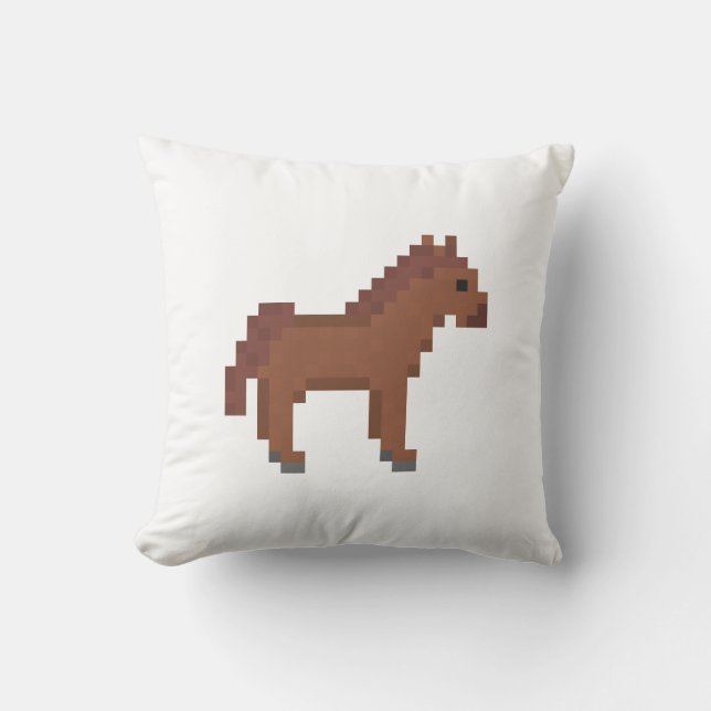 Retro 8-bitars pixelkonst brun häst kudde (Framsida)