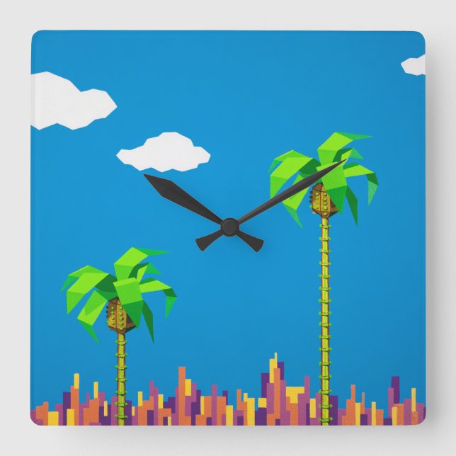 Retro 8-bitars videospel Inspired Wall Clock Fyrkantig Klocka (Framsida)
