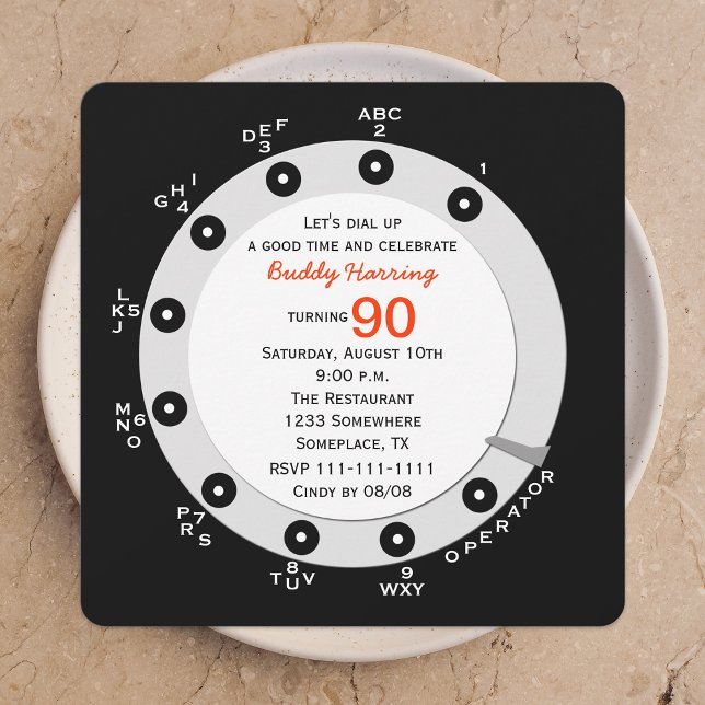 Retro 90:e roterande Födelsedagsfest inbjudan-dial Inbjudningar (Skapare uppladdad)