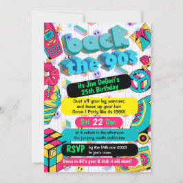 Retro 90- Funky Neon Glow Disco Birthday Inbjudningar