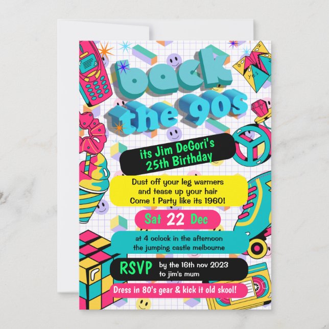 Retro 90- Funky Neon Glow Disco Birthday Inbjudningar (Framsida)