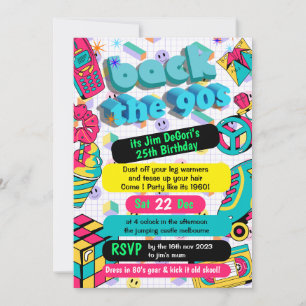 Retro 90- Funky Neon Glow Disco Birthday Inbjudningar