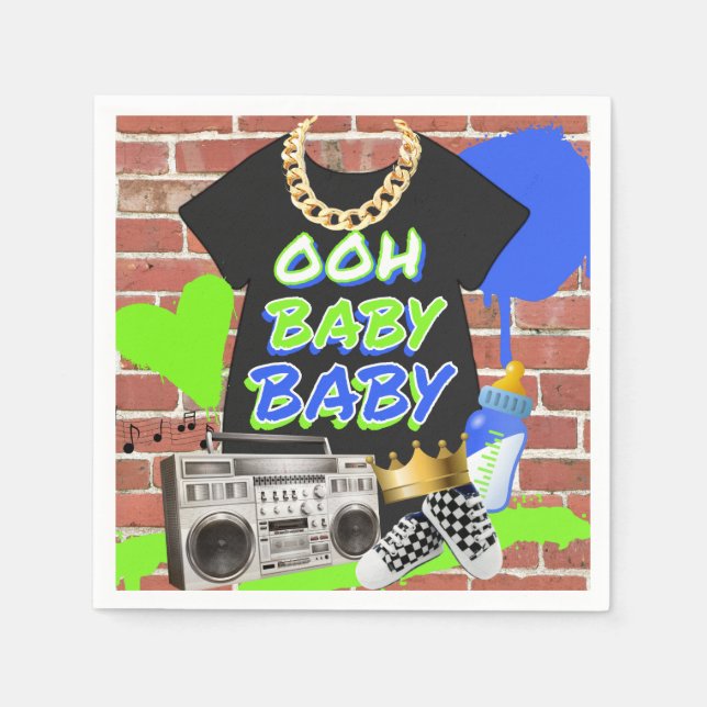 Retro 90:s Hip hop Baby Shower Napkins Pappersservett (Framsidan)