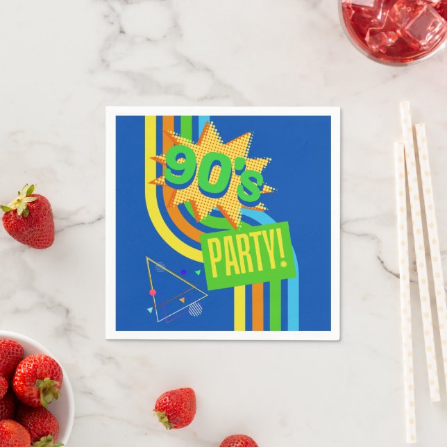 Retro 90:s Party Bright Blue Nostalgic Birthday Pappersservett (Insitu)
