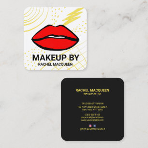 Retro 90:s Red Gult Geometric Läppar Makeup Fyrkantigt Visitkort