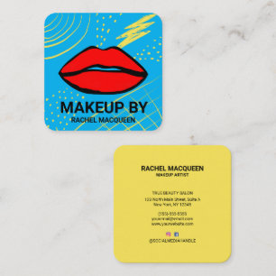 Retro 90:s Red Gult Geometric Läppar Makeup Square Fyrkantigt Visitkort