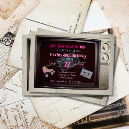 Retro 90:s tema Old Television Birthday Inbjudningar
