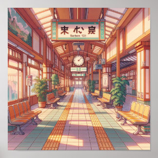 Retro 90-tal Anime Japan Tåg Station Poster