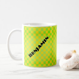 Retro 90-tal Citrongul Limegrön Rutig Mönster Kaffemugg
