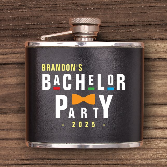 Retro 90-tal Färgglad slips Siltakalajaiset Svart Fickplunta (Retro 90s Colorful Bowtie Bachelor Party Black Flask
)