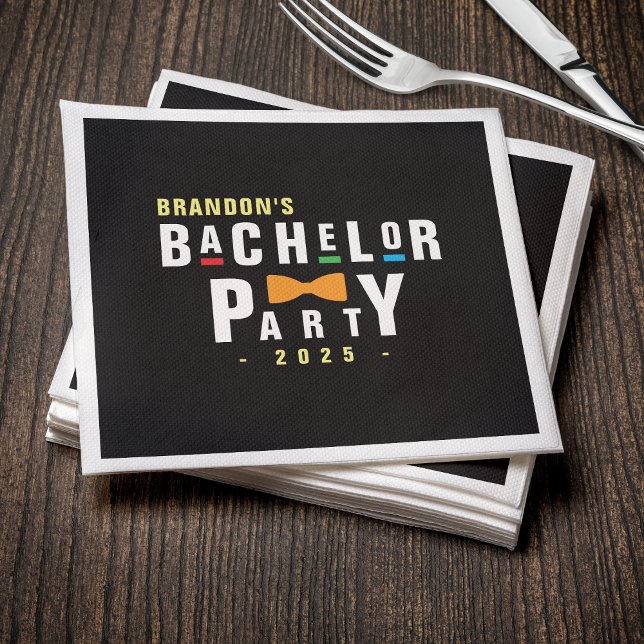 Retro 90-tal Färgstark slips Sjungkarl fest Svart Pappersservett (Retro 90s Colorful Bowtie Bachelor Party Black Napkins
)
