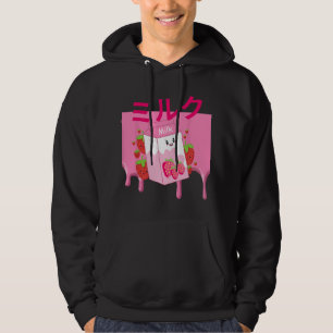 Retro 90-tal Japansk Kawaii Jordgubb Milkshake Ca Hoodie