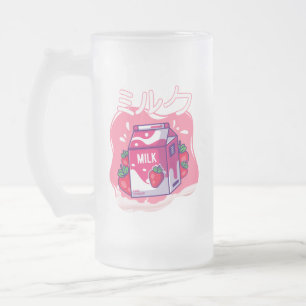 Retro 90-tal japansk kawaii Strawberry Mjölk Fros Frostat Ölglas