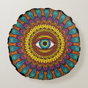 Retro 90-tal Mandala   Psykedelisk Tredje Ögon-gra Rund Kudde