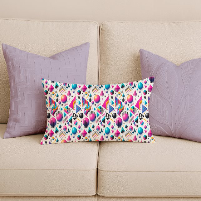 Retro 90-tal Memphis Geometrisk Neon Djärv Ländryg Lumbarkudde (Retro 90s Memphis Geometric Neon Bold Lumbar Pillow)