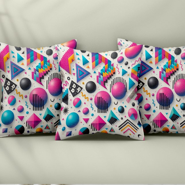 Retro 90-tal Memphis Geometrisk Neon Kraftig Kuddt Kudde (Retro 90s Memphis Geometric Neon Bold Throw Pillow)