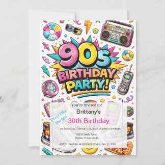 Retro 90-tal Modern 30-årsdag Inbjudningar