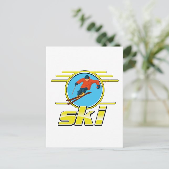 Retro 90-tal skidlogo vykort (Stående Fram)